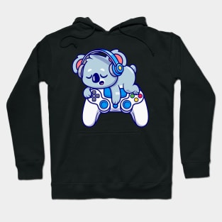 Cute Koala Sleeping On Game Controller With Headphone  Cartoon Hoodie